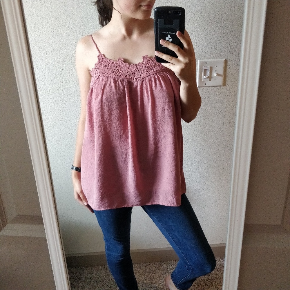 Pink Lace Boho Flowy Top/Camisole - Picture 1 of 3